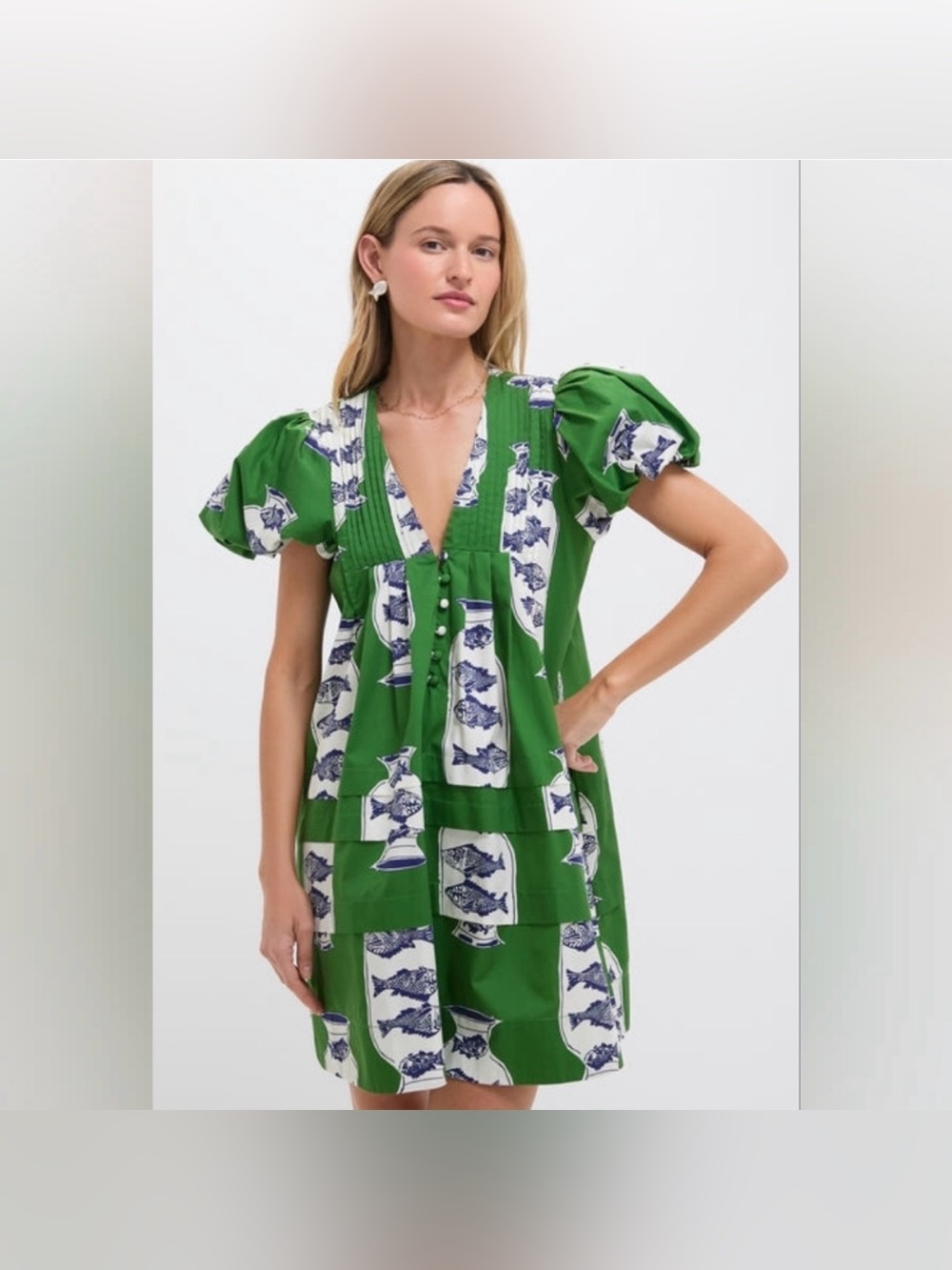 Hunter Bell Wilkes Puff-Sleeve Babydoll Dress L NWOT - Picture 2 of 7